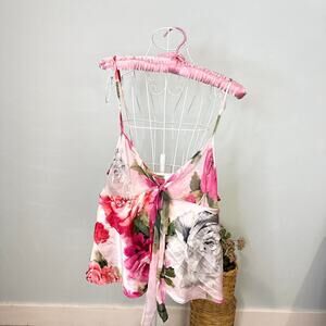Gorgeous flowy pink floral milkmaid babydoll tie blouse top
